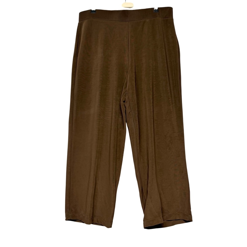 Susan Graver Pants Women 1X Brown Liquid‎ Knit Wide Leg High Rise Stretch Travel